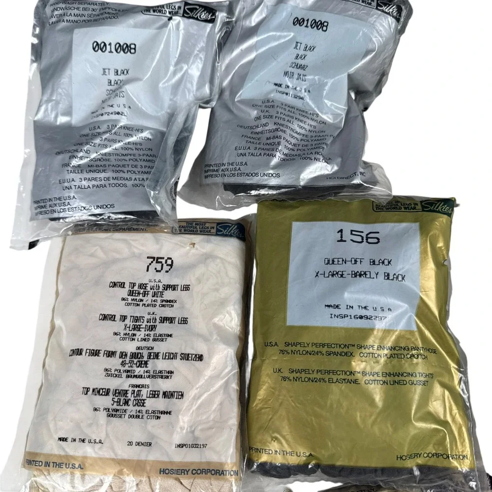 Silkies Hosiery Lot 9pk Sheer Charm TLC Support Control Top Queen XL Black Ivory